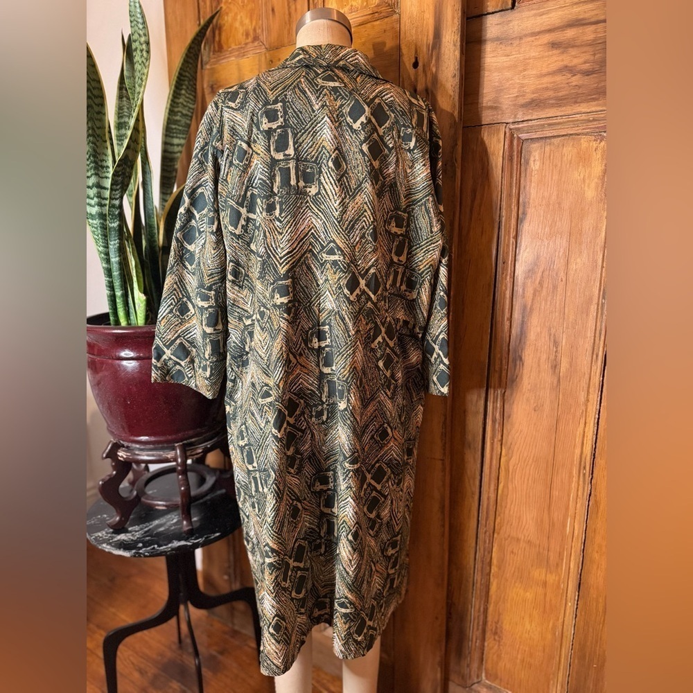 Vintage 1950s  Green safari long sleeve double breasted silk button midi dress - Picture 8 of 8